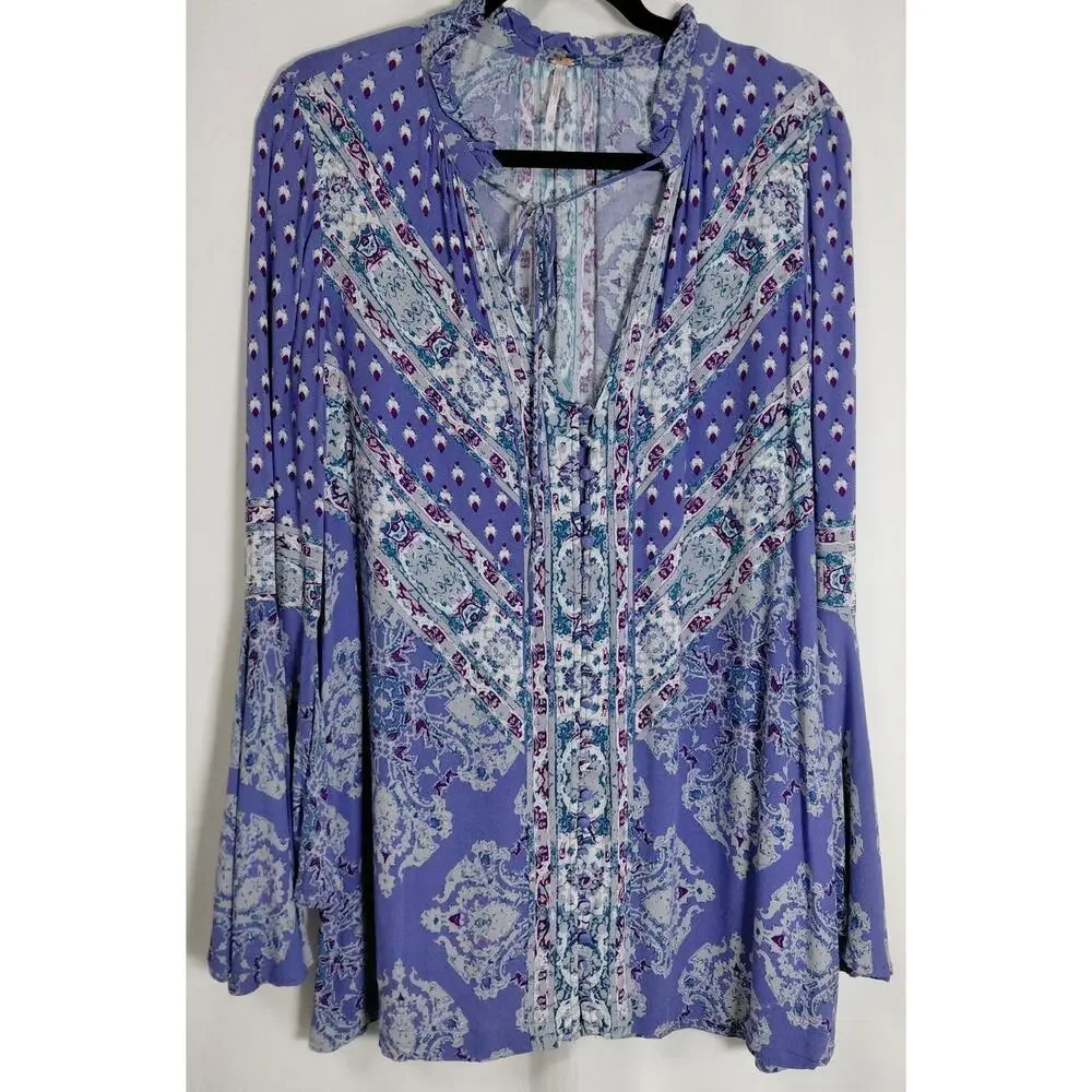 Free People Purple Graphic Lightweight Top Women Size XS